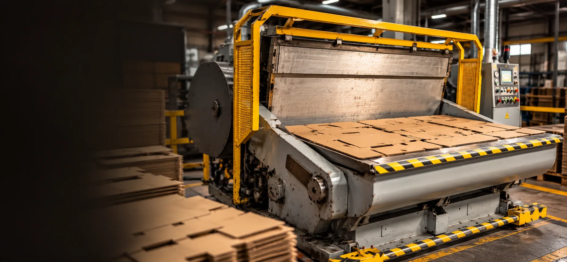 Troquelado: Máquina troqueladora de mandíbula trabajando sobre cartón